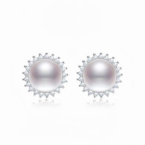 Sunflower Akoya Pearl Stud Earrings – 18K Gold Vermeil / Sterling Silver